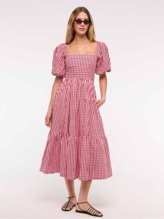 Abercrombie & Fitch Dresses & Skirts - Red Gingham Square-Neck Midi Dress